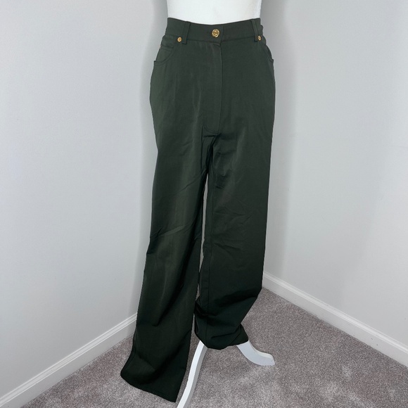 ST. John Sport Hunter Green High Rise Straight Leg Pants Trousers 10 - Picture 1 of 6